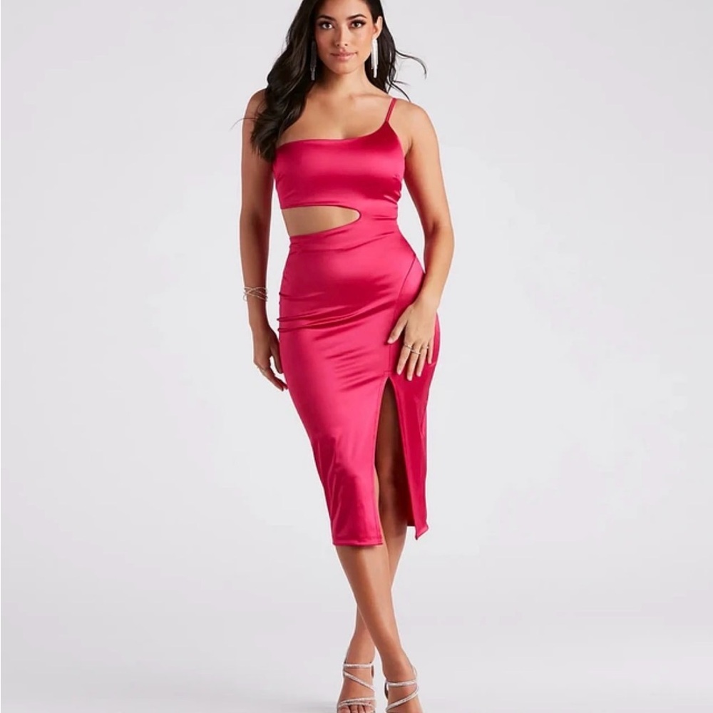 Windsor Hot Pink Cutout Midi Dress
